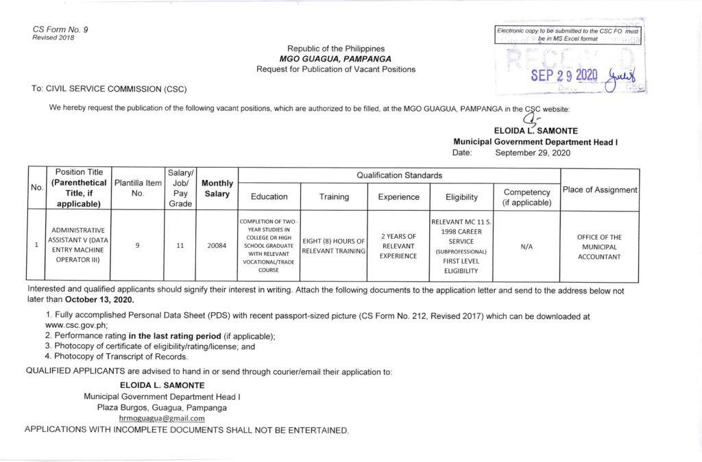 Admin Asst V (DEMO III)